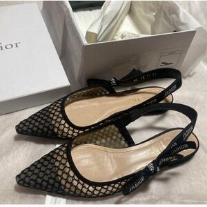 Christian Dior J’adior Slingback Flat - Black Mesh Pointed Toe
